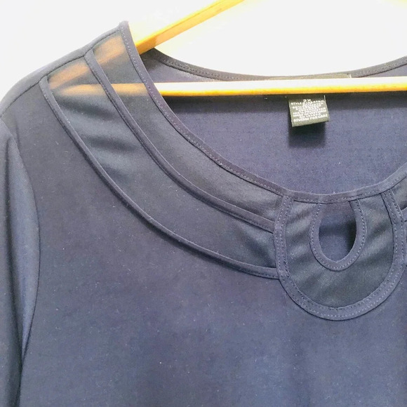 Adele & Mary Womens Top 2X Navy Blue Sheer Front Classy Career Office Wear - Picture 2 of 5